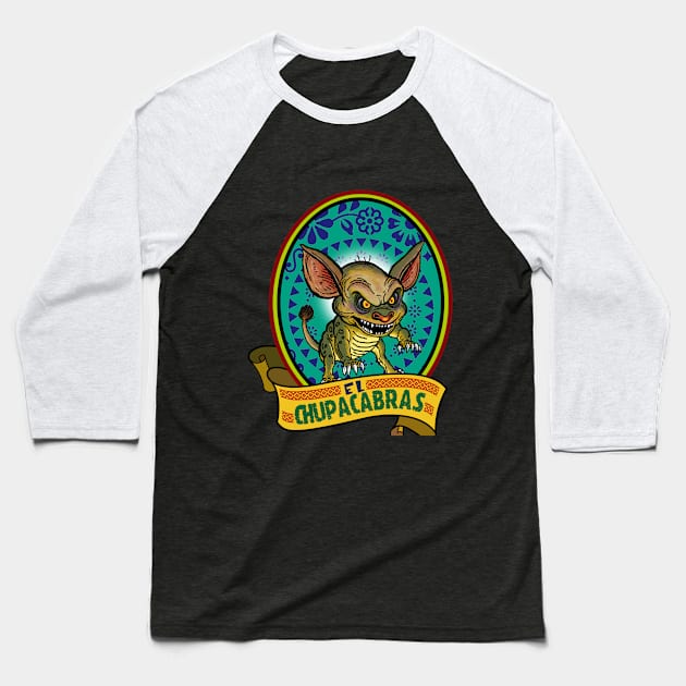 El Chupacabras (the goatsucker). Baseball T-Shirt by Lizarius4tees